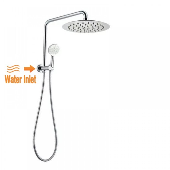 300mm Height Chrome Round Twin Shower Set Top Water Inlet